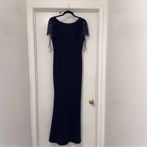 Windsor Navy Maxi Dress with Lace Sleeves